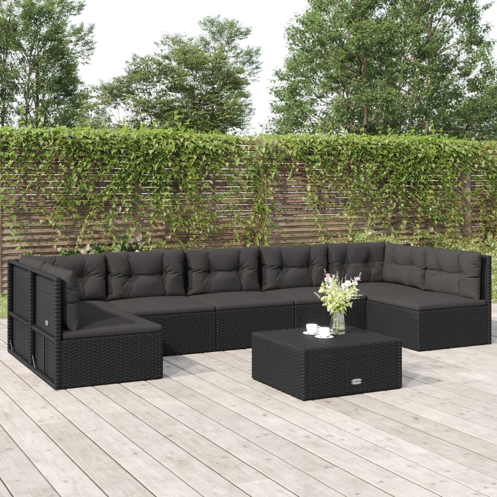 vidaXL 7 Piece Patio Lounge Set with Cushions Black Poly Rattan-6