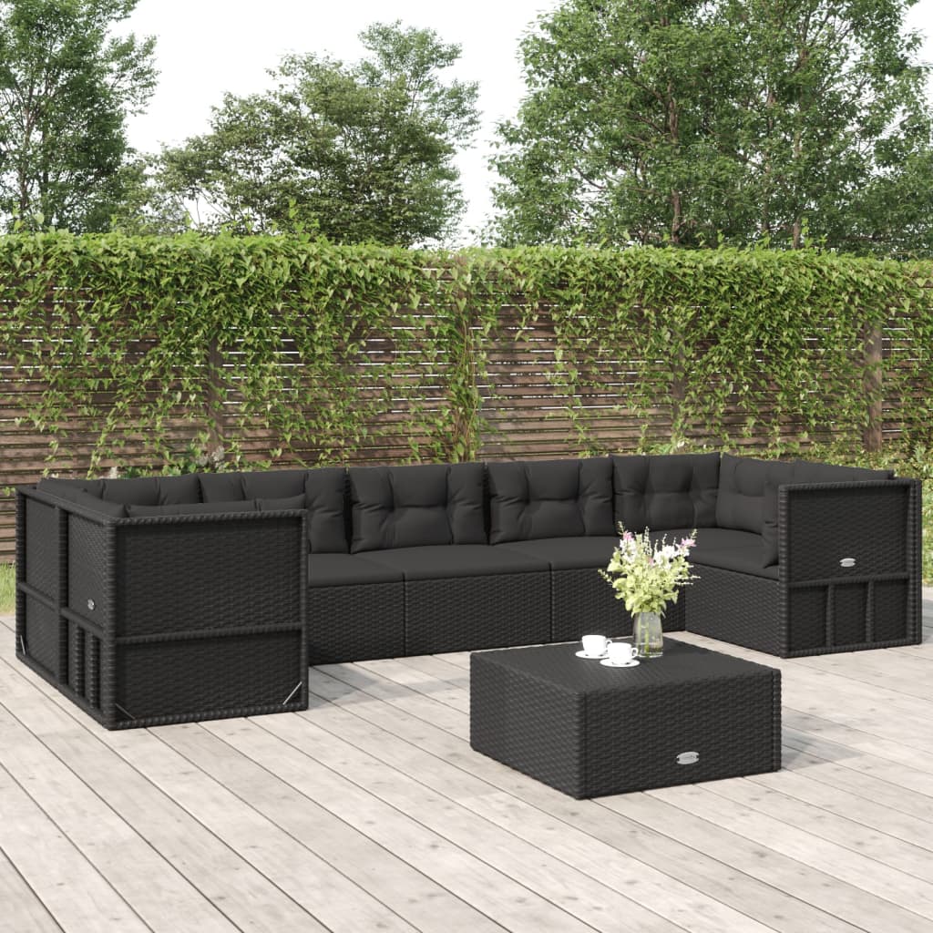 vidaXL 7 Piece Patio Lounge Set with Cushions Black Poly Rattan-0