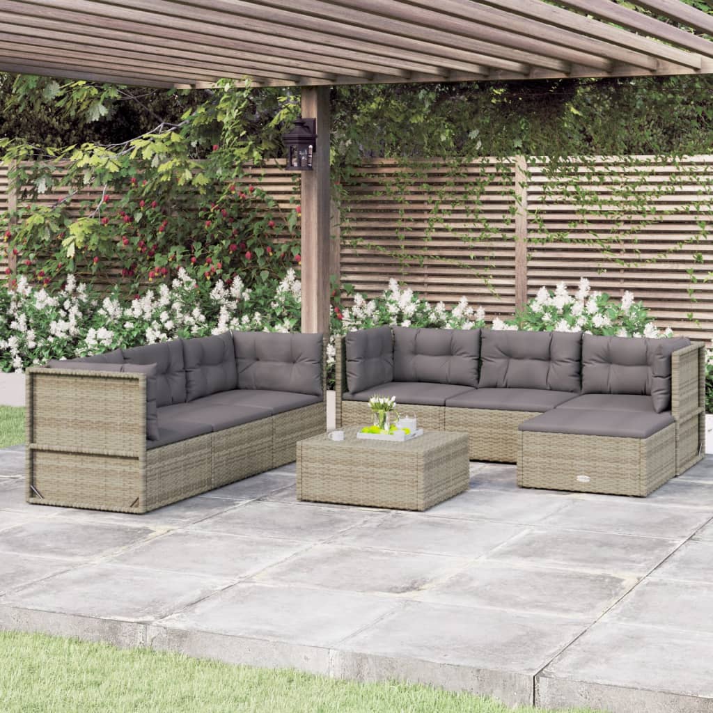 vidaXL Patio Furniture Set Patio Lounge Set with Cushions Gray Poly Rattan-7