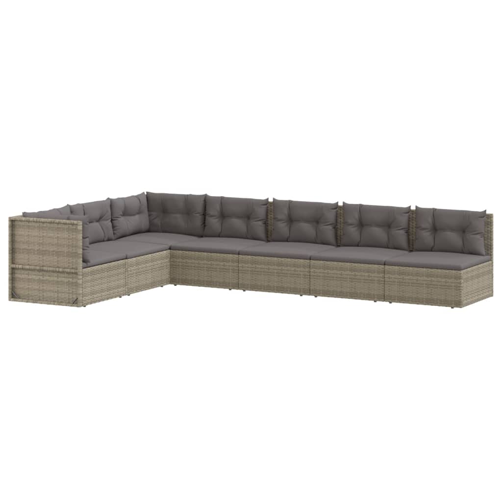 vidaXL 7 Piece Patio Lounge Set with Cushions Gray Poly Rattan-2