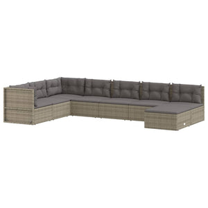 vidaXL 8 Piece Patio Lounge Set with Cushions Gray Poly Rattan-1