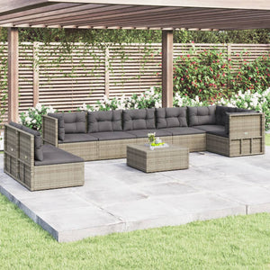 vidaXL 8 Piece Patio Lounge Set with Cushions Gray Poly Rattan-0