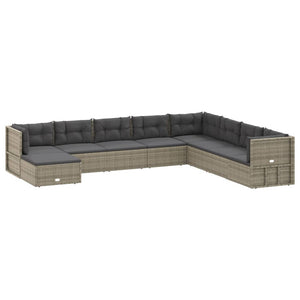 vidaXL 9 Piece Patio Lounge Set with Cushions Gray Poly Rattan-1