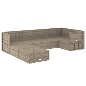 vidaXL 7 Piece Patio Lounge Set with Cushions Gray Poly Rattan-2