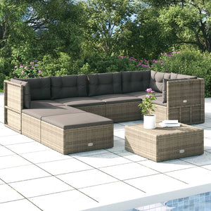 vidaXL 7 Piece Patio Lounge Set with Cushions Gray Poly Rattan-0