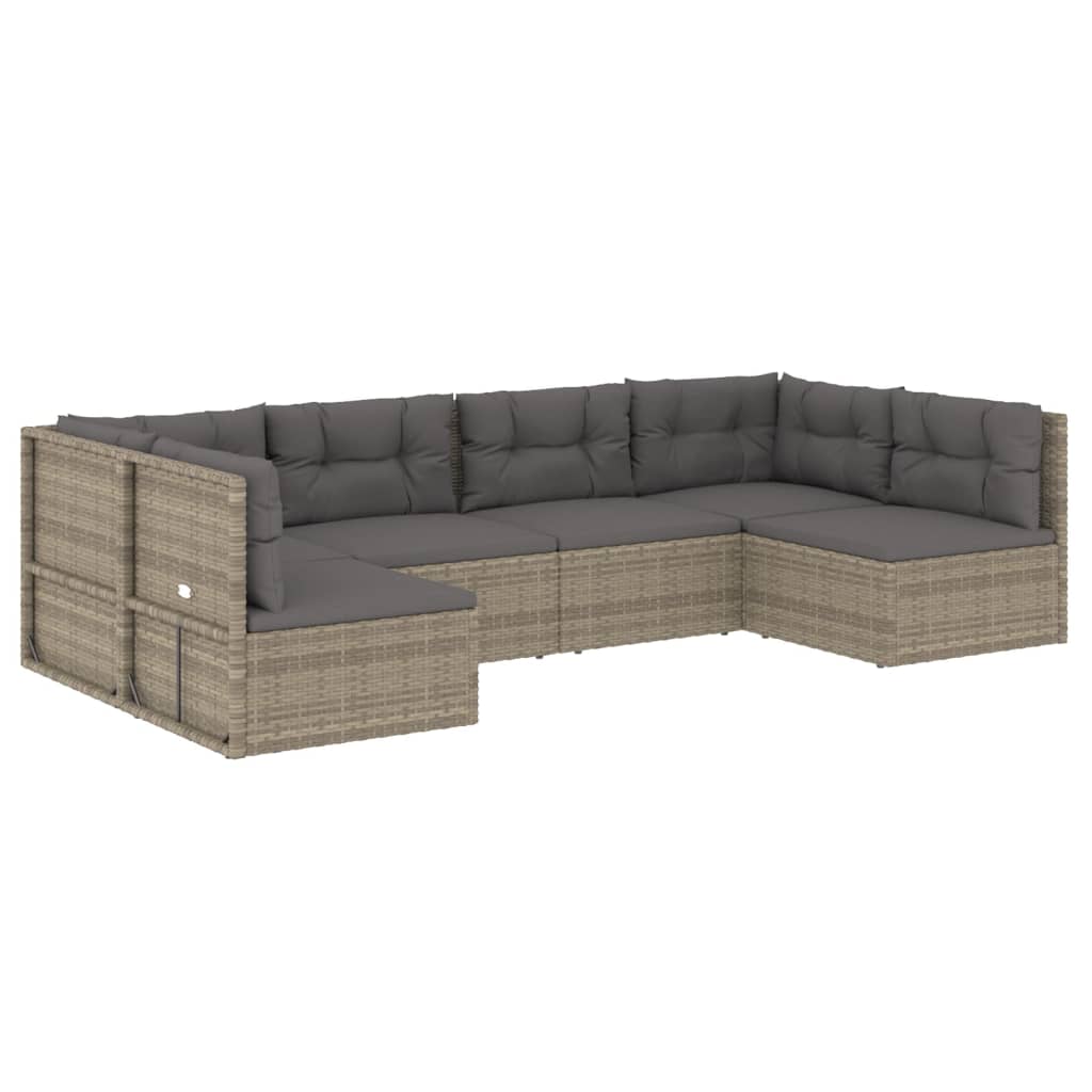 vidaXL 6 Piece Patio Lounge Set with Cushions Gray Poly Rattan-0