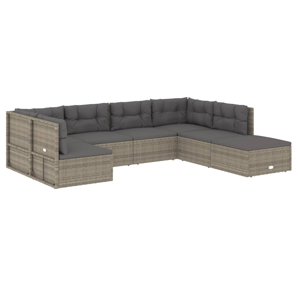 vidaXL 6 Piece Patio Lounge Set with Cushions Gray Poly Rattan-4