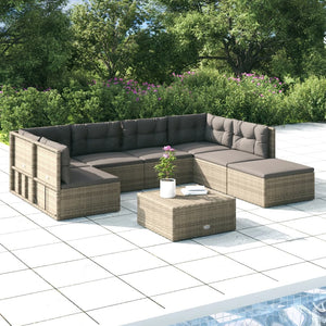 vidaXL 6 Piece Patio Lounge Set with Cushions Gray Poly Rattan-7