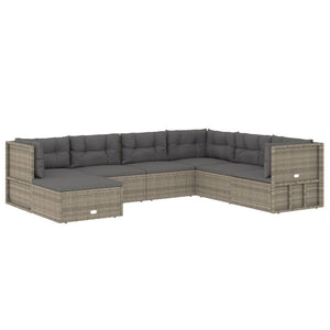 vidaXL 7 Piece Patio Lounge Set with Cushions Gray Poly Rattan-1