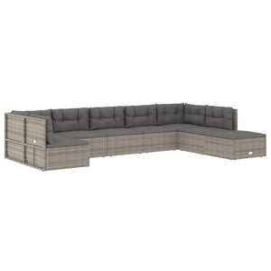 vidaXL 8 Piece Patio Lounge Set with Cushions Gray Poly Rattan-1