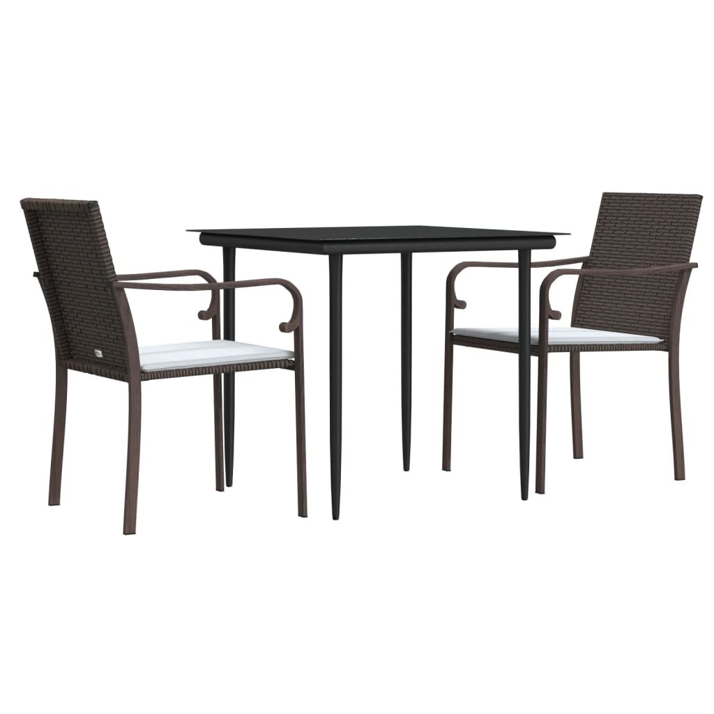 vidaXL Patio Dining Set Table and Chair with Cushions Poly Rattan and Steel-0