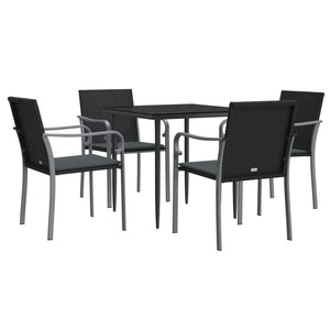 vidaXL Patio Dining Set Table and Chair with Cushions Poly Rattan and Steel-82