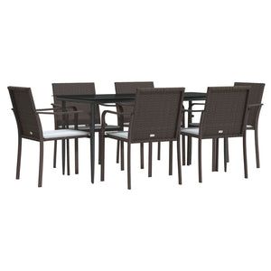 vidaXL Patio Dining Set Table and Chair with Cushions Poly Rattan and Steel-23