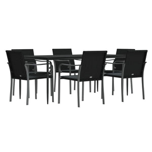 vidaXL Patio Dining Set Table and Chair with Cushions Poly Rattan and Steel-58