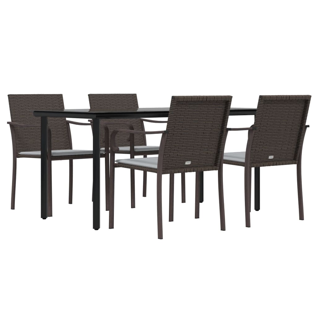 vidaXL Patio Dining Set Table and Chair with Cushions Poly Rattan and Steel-43