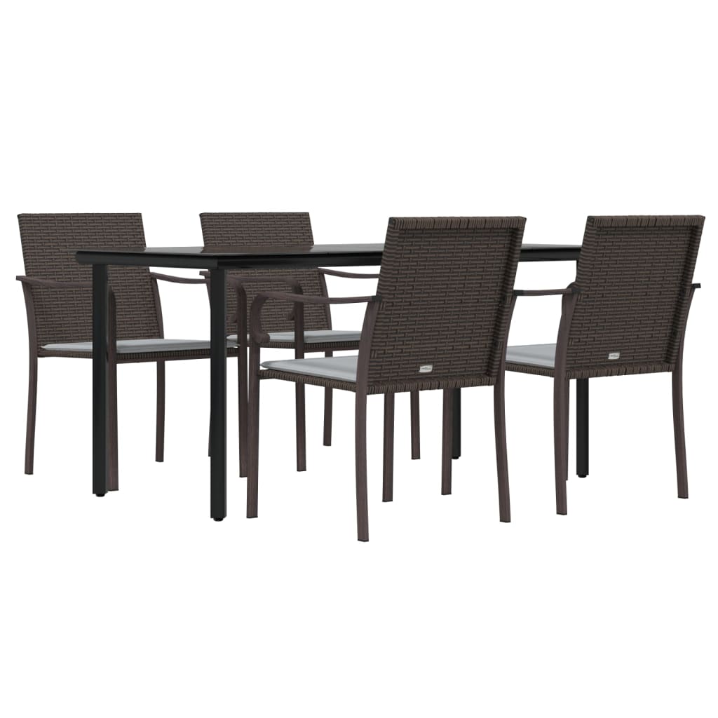 vidaXL Patio Dining Set Table and Chair with Cushions Poly Rattan and Steel-49