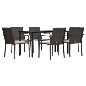 vidaXL Patio Dining Set Table and Chair with Cushions Poly Rattan and Steel-25