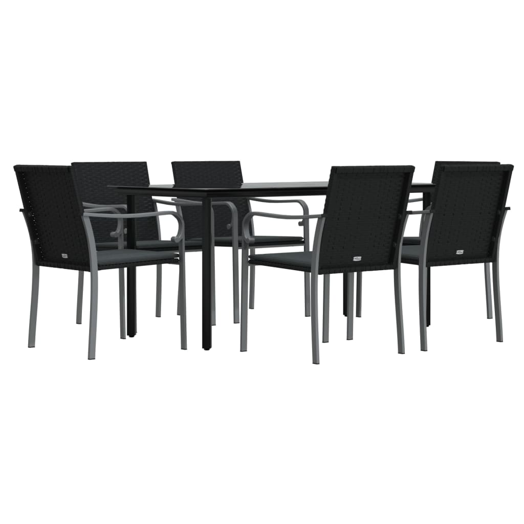 vidaXL Patio Dining Set Table and Chair with Cushions Poly Rattan and Steel-20