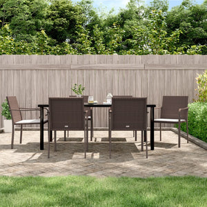 vidaXL Patio Dining Set Table and Chair with Cushions Poly Rattan and Steel-83