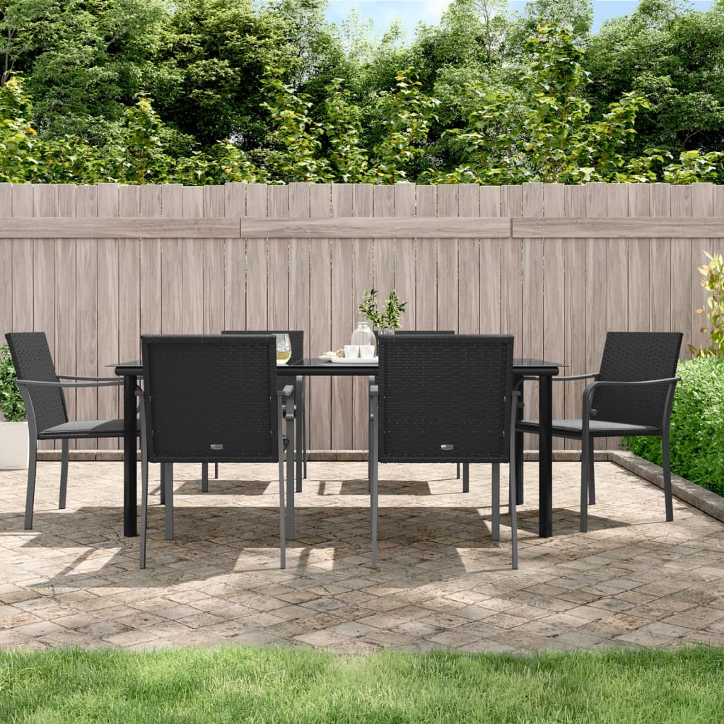 vidaXL Patio Dining Set Table and Chair with Cushions Poly Rattan and Steel-65