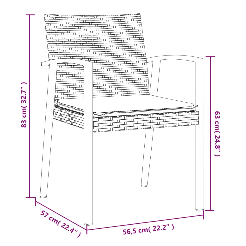 vidaXL Patio Dining Set Table and Chair with Cushions Poly Rattan and Steel-15