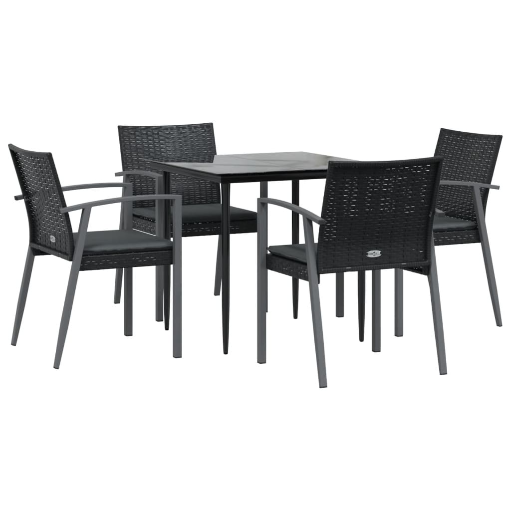 vidaXL Patio Dining Set Table and Chair with Cushions Poly Rattan and Steel-44