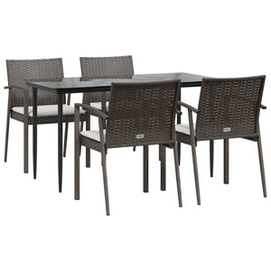 vidaXL Patio Dining Set Table and Chair with Cushions Poly Rattan and Steel-94