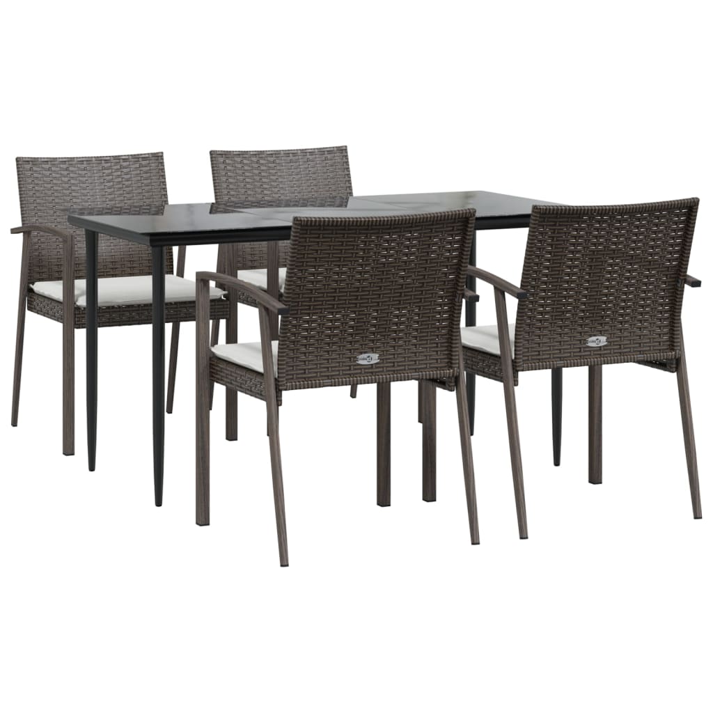 vidaXL Patio Dining Set Table and Chair with Cushions Poly Rattan and Steel-97