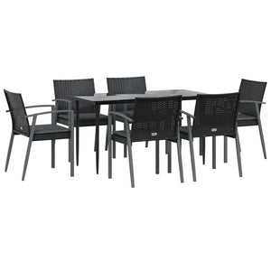 vidaXL Patio Dining Set Table and Chair with Cushions Poly Rattan and Steel-91