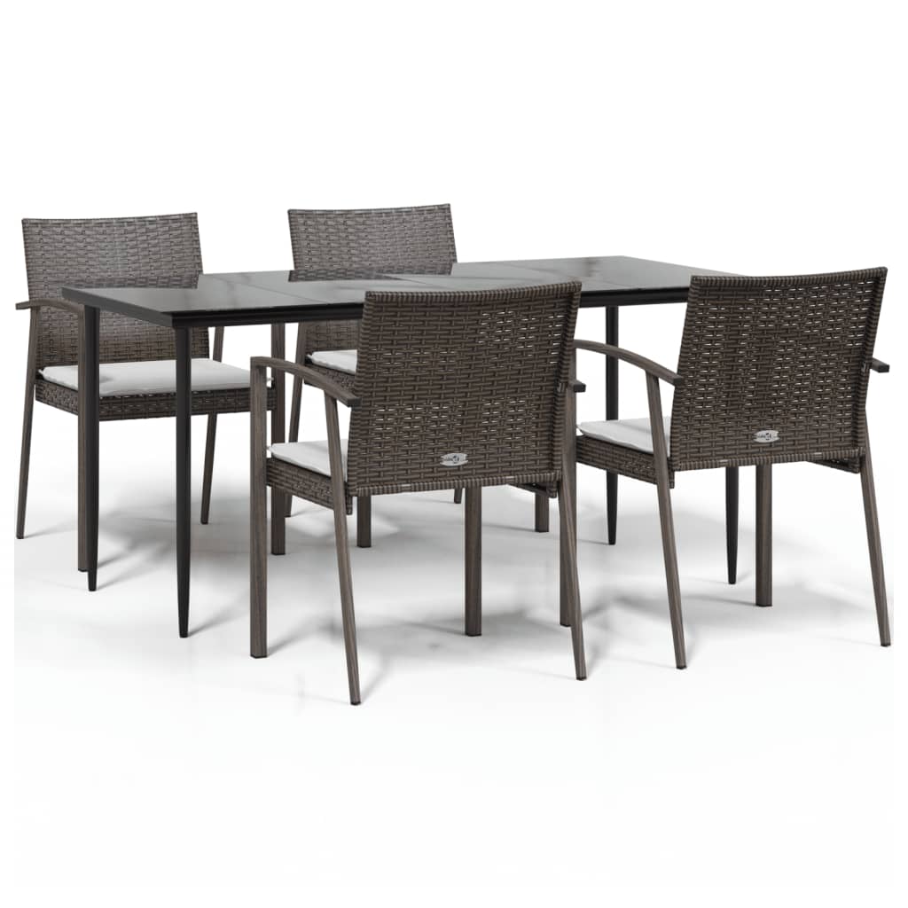 vidaXL Patio Dining Set Table and Chair with Cushions Poly Rattan and Steel-38