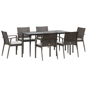 vidaXL Patio Dining Set Table and Chair with Cushions Poly Rattan and Steel-20