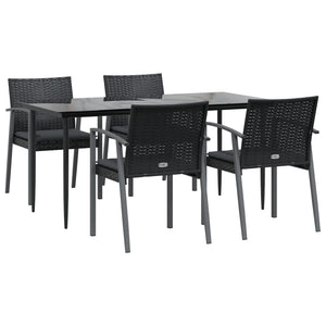 vidaXL Patio Dining Set Table and Chair with Cushions Poly Rattan and Steel-25