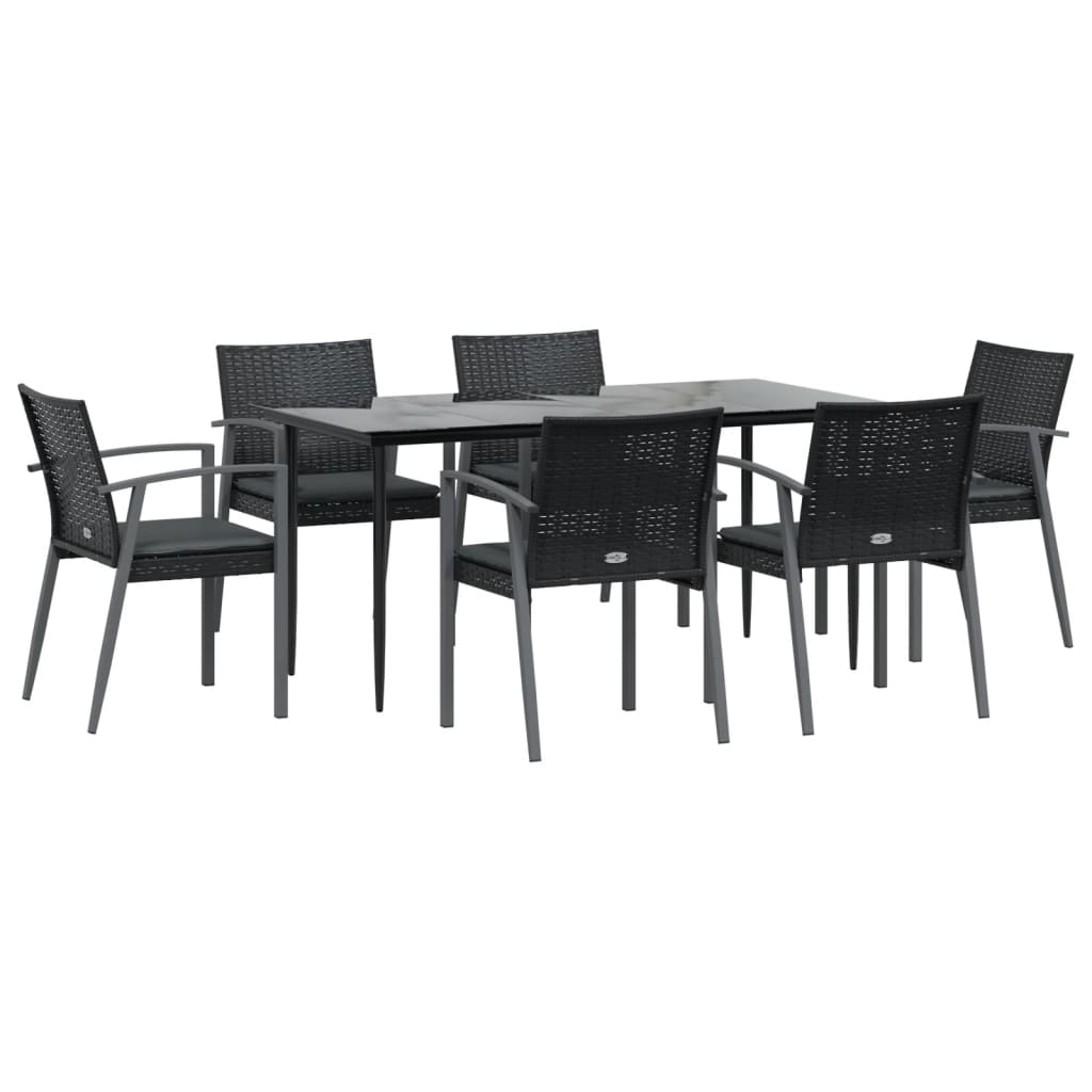 vidaXL Patio Dining Set Table and Chair with Cushions Poly Rattan and Steel-43