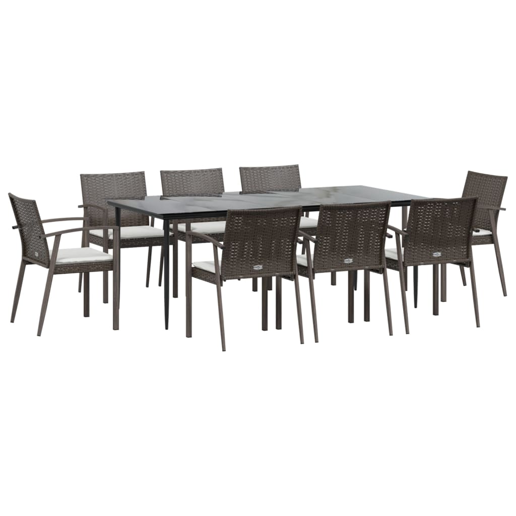 vidaXL Patio Dining Set Table and Chair with Cushions Poly Rattan and Steel-0