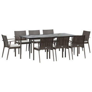 vidaXL Patio Dining Set Table and Chair with Cushions Poly Rattan and Steel-0