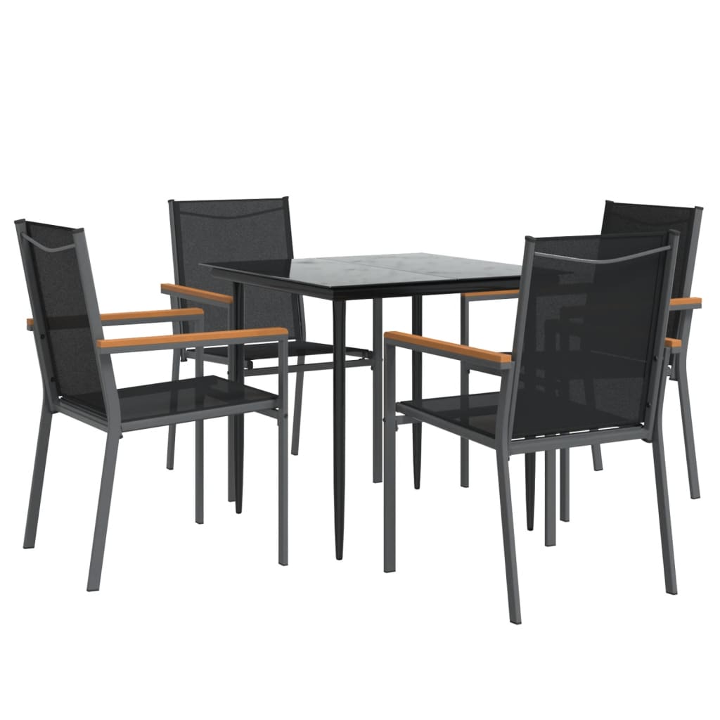 vidaXL Patio Dining Set Patio Table and Chair Set Black Textilene and Steel-21