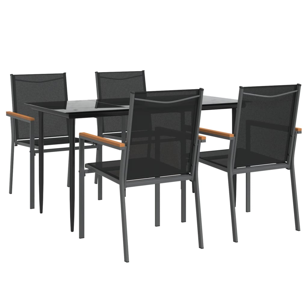 vidaXL Patio Dining Set Patio Table and Chair Set Black Textilene and Steel-8