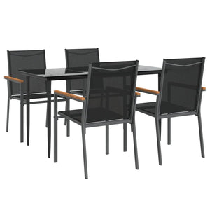 vidaXL Patio Dining Set Patio Table and Chair Set Black Textilene and Steel-29