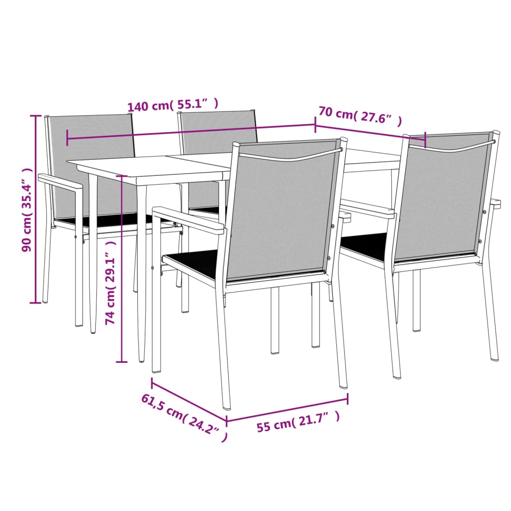 vidaXL Patio Dining Set Patio Table and Chair Set Black Textilene and Steel-64