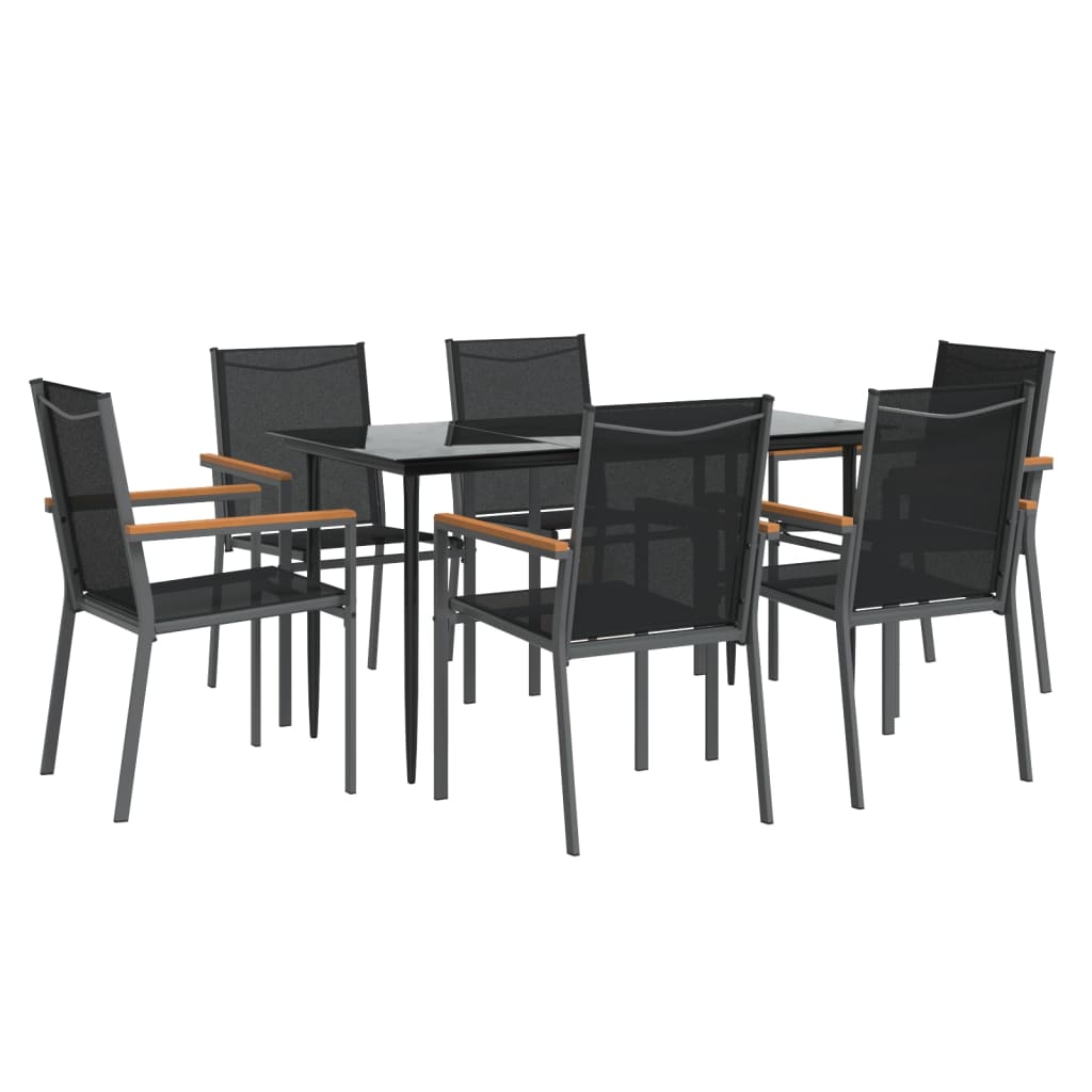 vidaXL Patio Dining Set Patio Table and Chair Set Black Textilene and Steel-19