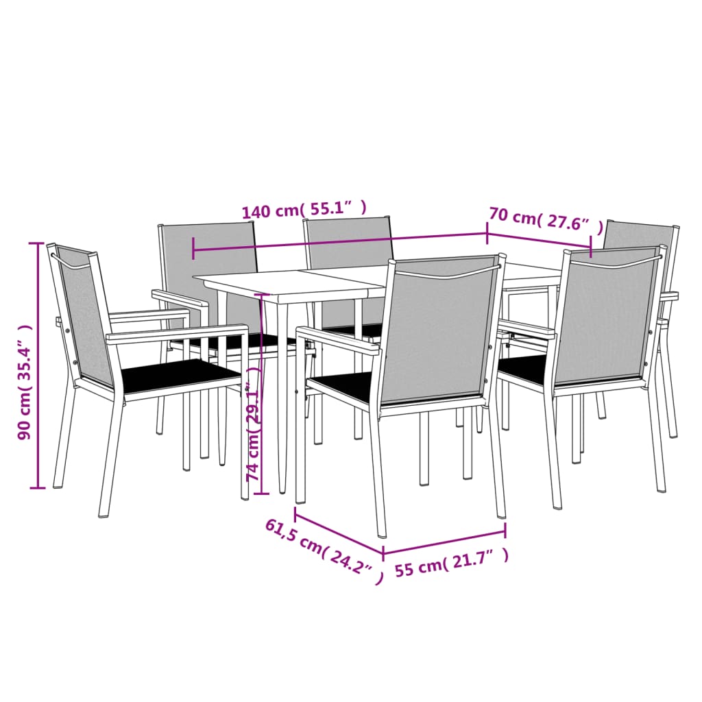 vidaXL Patio Dining Set Patio Table and Chair Set Black Textilene and Steel-33