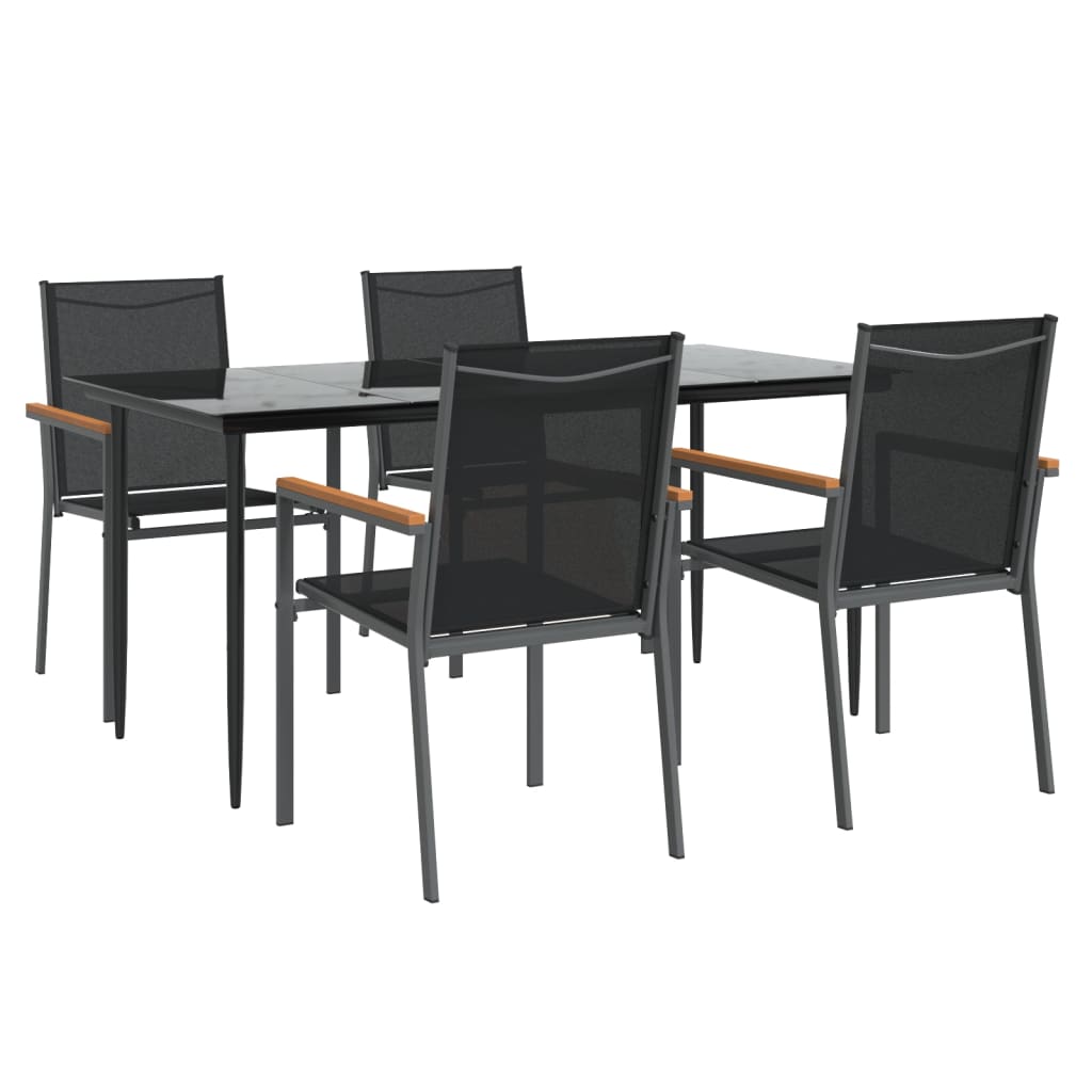 vidaXL Patio Dining Set Patio Table and Chair Set Black Textilene and Steel-3