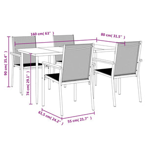 vidaXL Patio Dining Set Patio Table and Chair Set Black Textilene and Steel-17