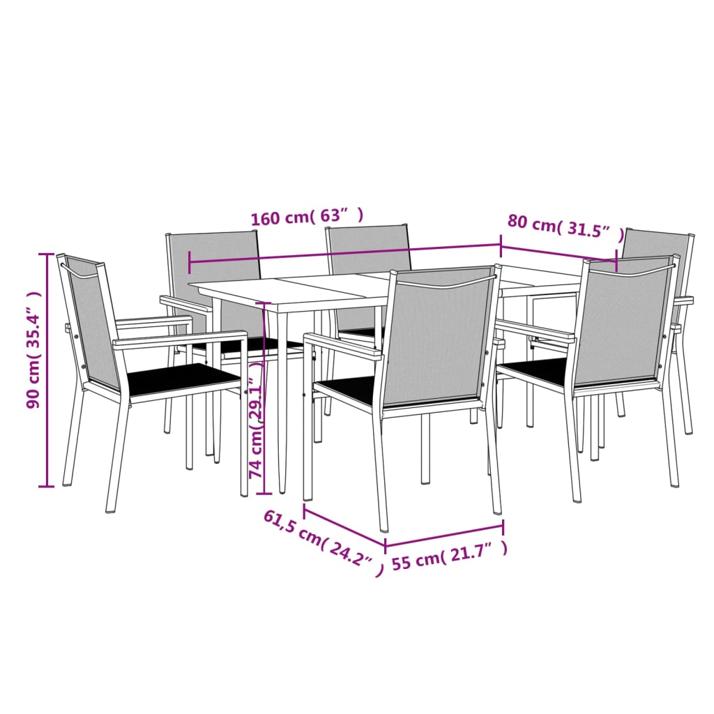 vidaXL Patio Dining Set Patio Table and Chair Set Black Textilene and Steel-2