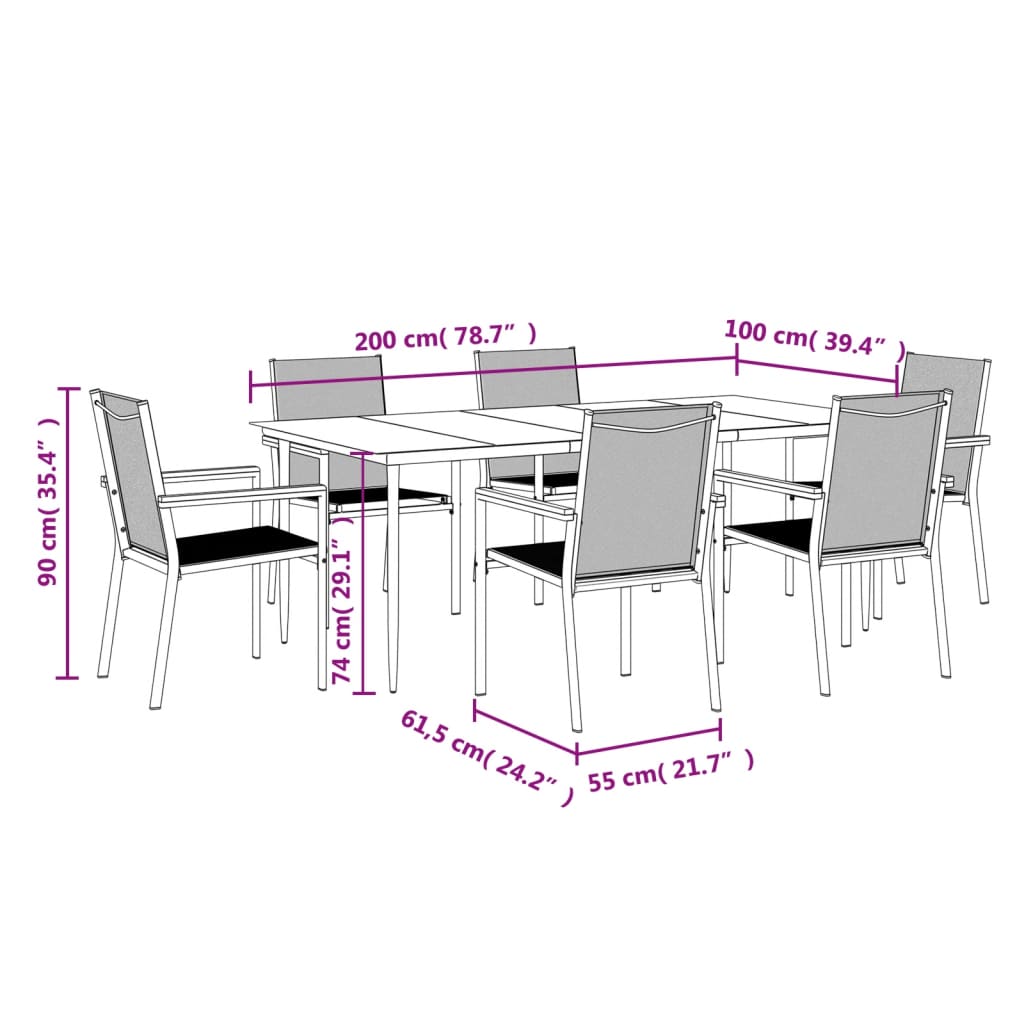 vidaXL Patio Dining Set Patio Table and Chair Set Black Textilene and Steel-46