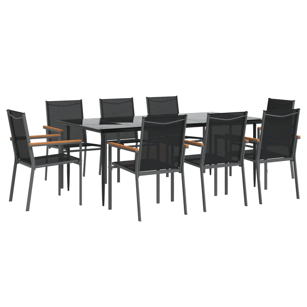 vidaXL Patio Dining Set Patio Table and Chair Set Black Textilene and Steel-44