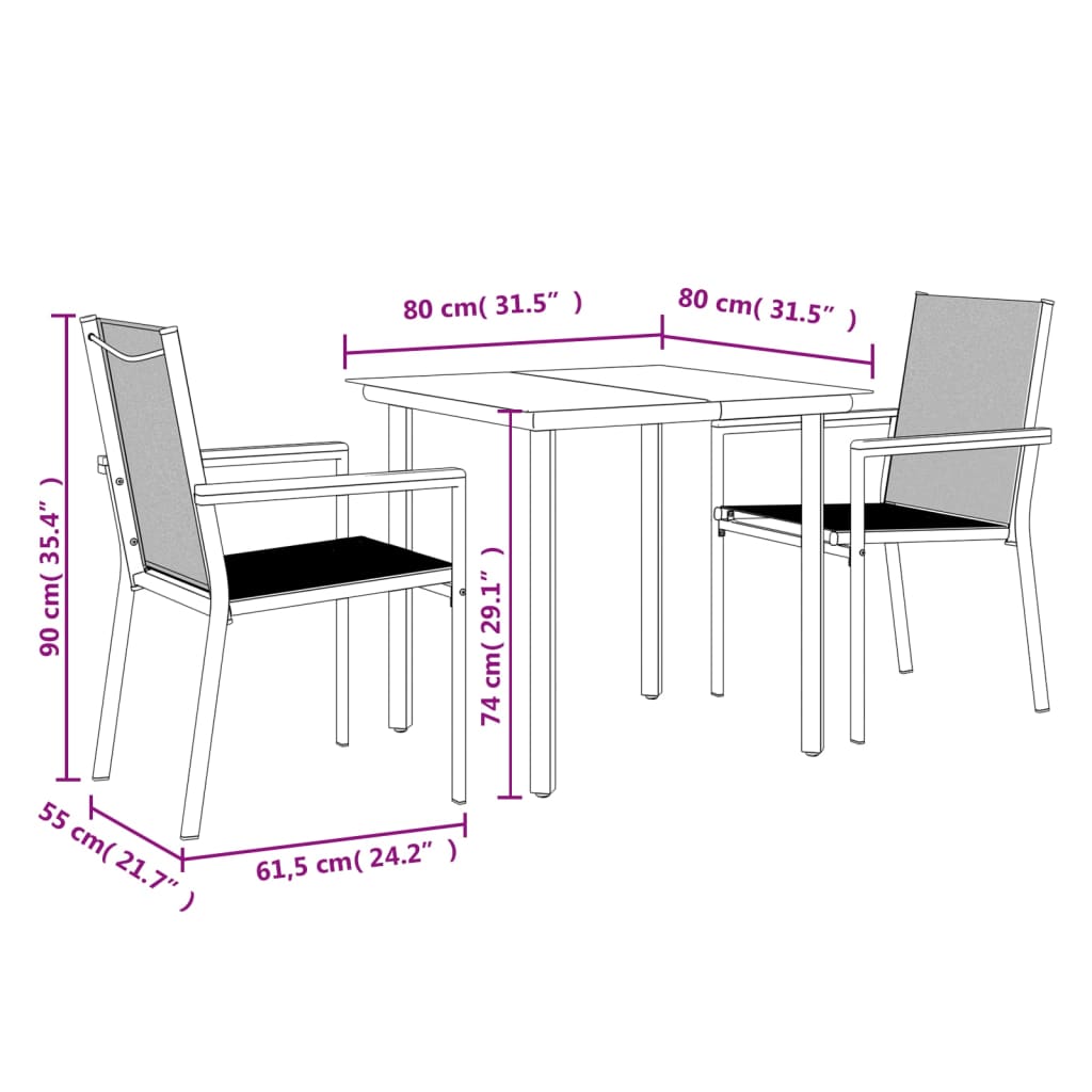 vidaXL 5 Piece Patio Dining Set Black Textilene and Steel-39