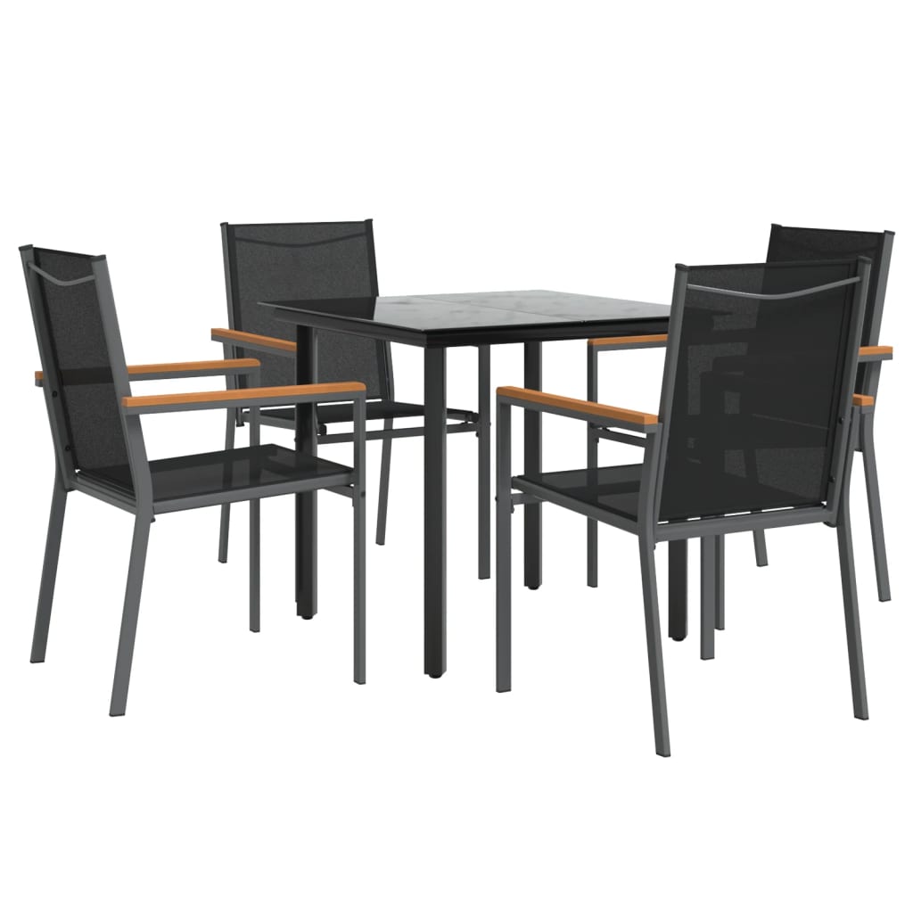 vidaXL 5 Piece Patio Dining Set Black Textilene and Steel-12