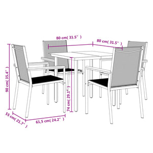 vidaXL 5 Piece Patio Dining Set Black Textilene and Steel-26