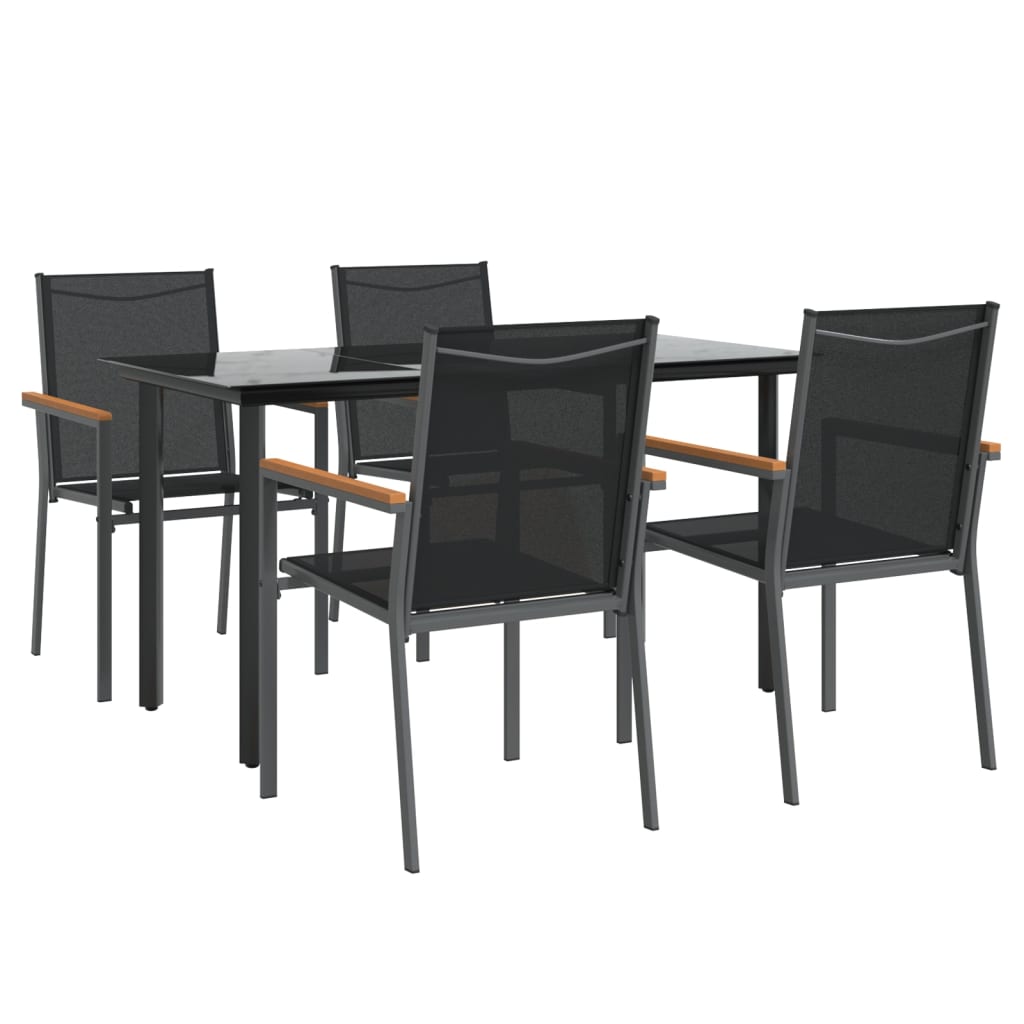 vidaXL 5 Piece Patio Dining Set Black Textilene and Steel-16